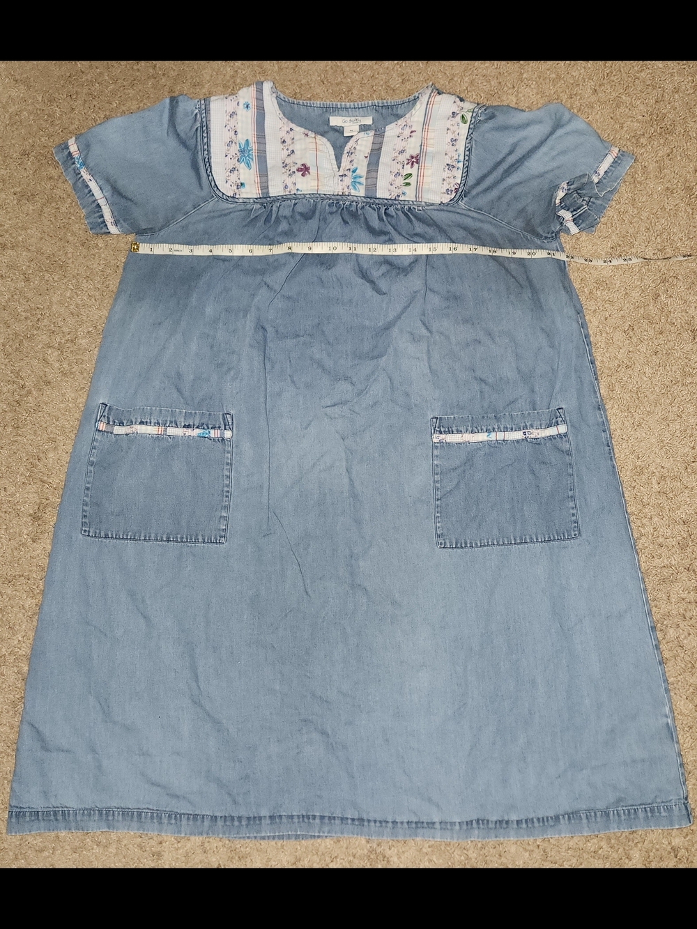 Women's Light Blue Denim Nightdress with Floral Yoke Lounger Nightgown